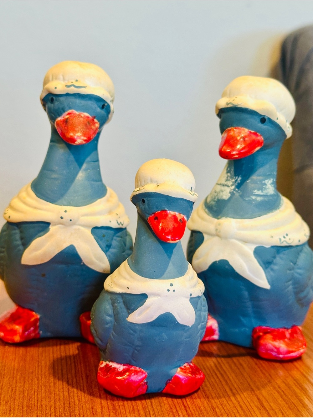 Vintage 1980s Ceramic Geese Salt Pepper Shakers Toothpick Holder 3pc Set Taiwan